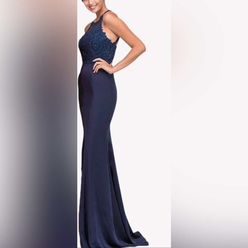 Eureka Navy blue Formal Dress Haltered Mermaid Gown Sparkle Size XL Bridesmaid